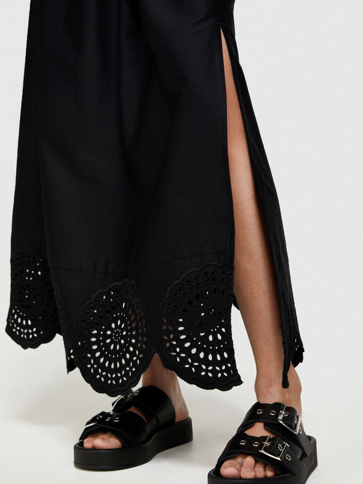 Midi skirt with lace - women's midi skirts - Black | Sisley image number 5